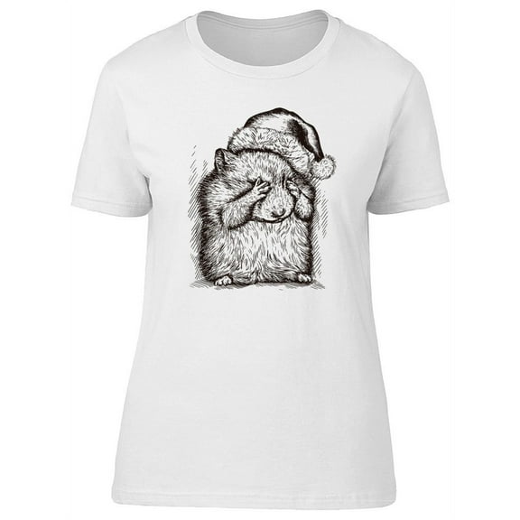 Vintage Christmas Hamster Sketch T-Shirt Women -Image by Shutterstock, Female XX-Large