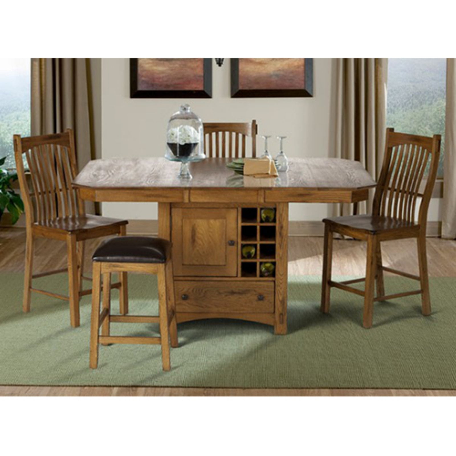 A America Laurelhurst Wine Storage Counter Height Dining Table Rustic Oak