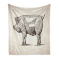thumbnail image 1 of Pig Soft Flannel Fleece Throw Blanket, Vintage Hand-Drawn Illustration of Pig Rural Ranch Stockbreeding Theme, Cozy Plush for Indoor and Outdoor Use, 50" x 60", Eggshell and Dark Taupe, by Ambesonne, 1 of 6