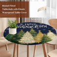 thumbnail image 4 of Navy Blue Christmas Round Tablecloth, Fitted Table Cover with Elastic for 55"-60" Round Tables, Xmas Tree Snowflakes Winter Table Cloth Outdoor Indoor Dinning Party Waterproof Tablecloths, 4 of 7