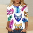 thumbnail image 2 of Cavosen Carnival Work Blouse 3/4 Sleeve Crew Neck Sweatshirt Mask Graphic Lightweight Oversized Pullover Soft Fall Orleans Party Tops, 2 of 5