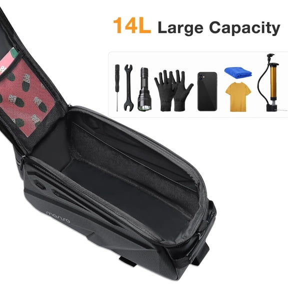 Waterproof Bike Rear Rack Bag, 14L EVA Mountain Bicycle Storage Saddle Pouch with Shoulder Strap