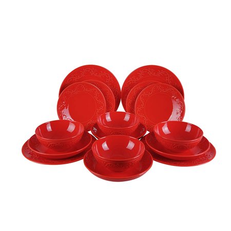 

Arzezum Store Kutahya Porselen Ivy Collection Ceramic 16 Piece Dinnerware Set for 4 Red