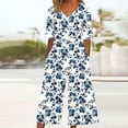 thumbnail image 2 of Edvintorg Jumpsuits for Women Dressy Floral Printed Short Sleeve V Neck Back Zipper Wide Leg Jumpsuit Pants with Pocket Summer Casual Loose Overalls for Women, 2 of 5