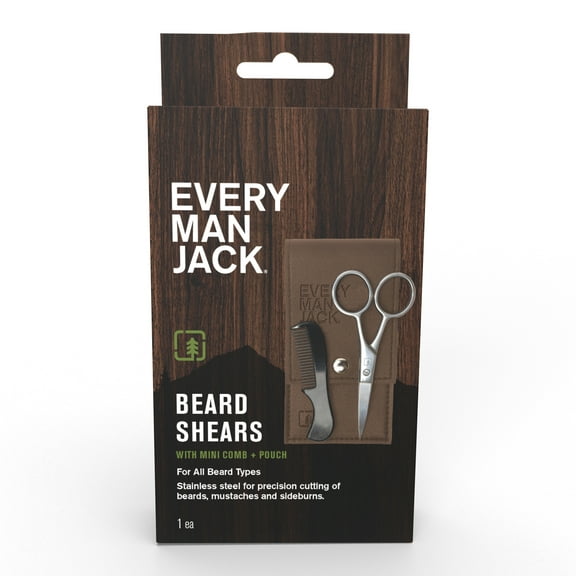 Every Man Jack Stainless Steel Beard Shears with Mini Comb   Pouch for All Beard Types