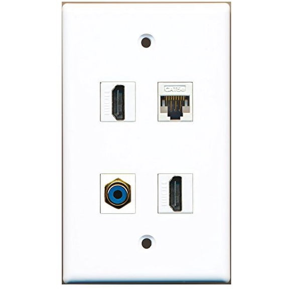 RiteAV - 2 Port HDMI 1 Port RCA Blue 1 Port Cat5e Ethernet White Wall Plate
