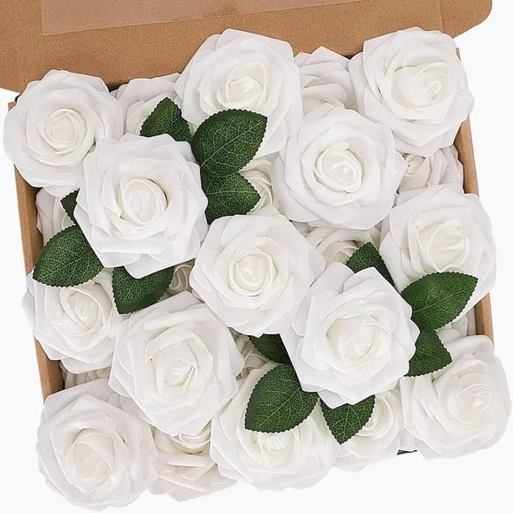 Flores artificiales N&T NIETING, rosas blancas, 25 unidades, para decoración