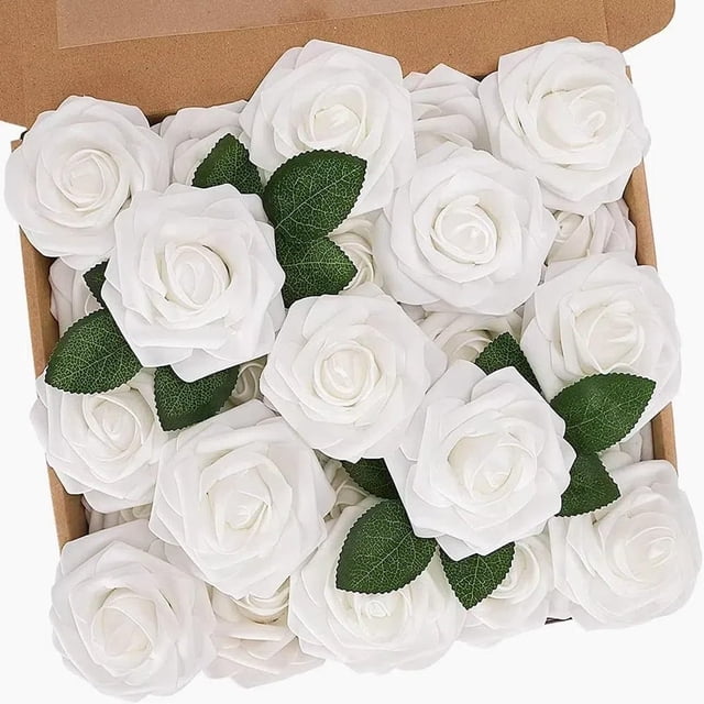 Flores artificiales N&T NIETING, rosas blancas, 25 unidades, para decoración