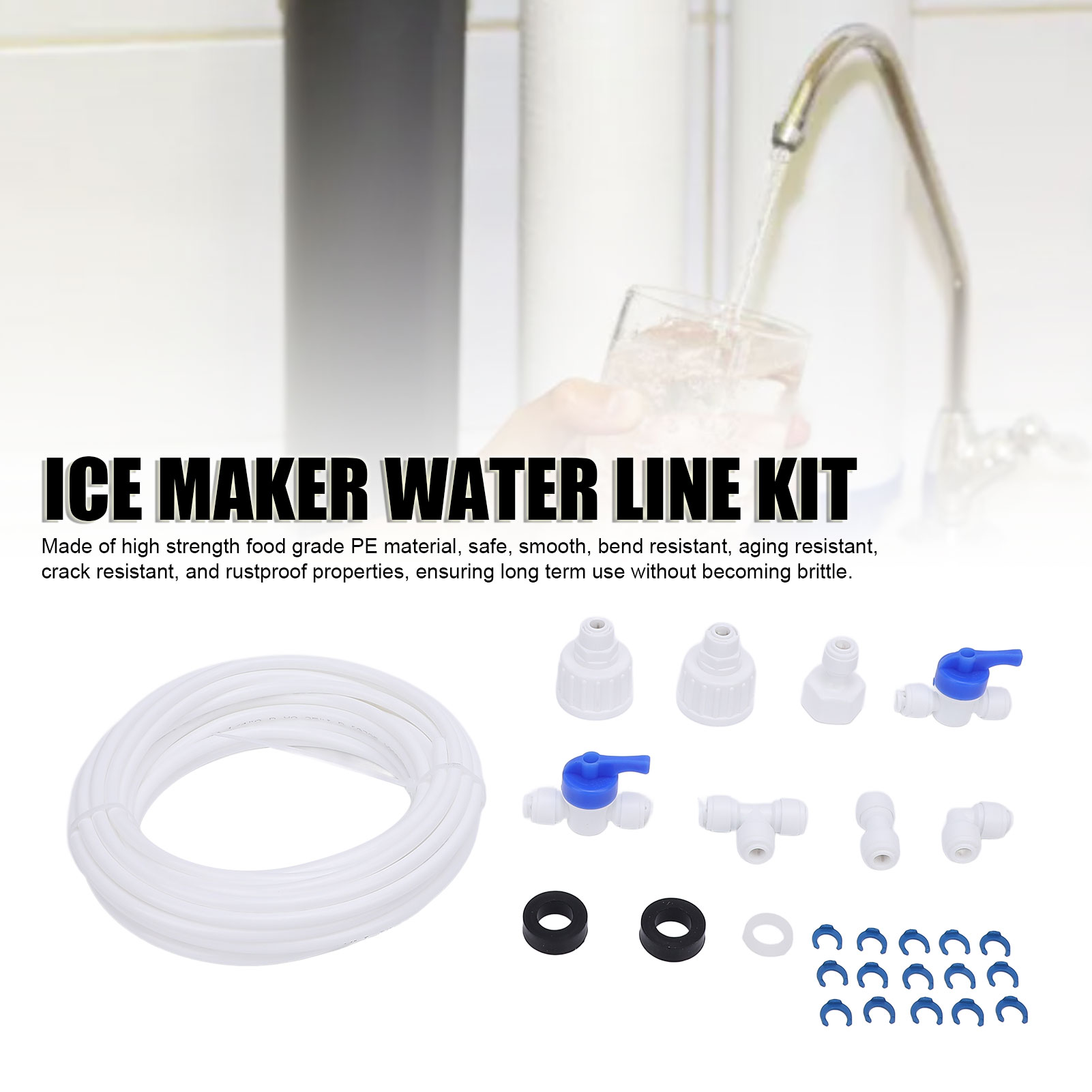 Fridge Water Tube Fittings, 1/4in Tubing Ice Maker Water Line Kit Anti Aging Accurate  For Reverse Osmosis Systems