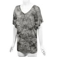 thumbnail image 5 of Made by Johnny Women's V-Neck Short Sleeve Tie Dye Drape Dolman Top L BROWN, 5 of 6