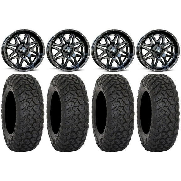 MSA Black Vibe 14" ATV Wheels 28" RT320 Tires Sportsman RZR Ranger