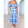 thumbnail image 4 of Women'S Summer Casual Midi Dress Puffy Short Sleeve Square Neck Smocked Tiered Ruffle Dresses  Blue Flowers S, 4 of 5