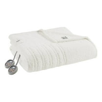 Pemberly Row Contemporary Fabric Queen Heated Blanket in Ivory