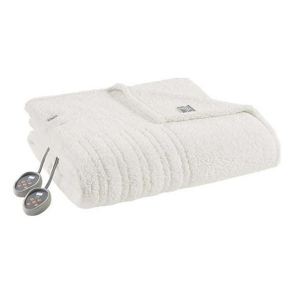 Pemberly Row Contemporary Fabric Queen Heated Blanket in Ivory