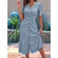 thumbnail image 4 of Womens V Neck Short Sleeve Solid Color Casual Dress Summer Chic Midi Dress XXL, 4 of 6