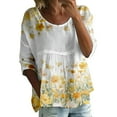 thumbnail image 2 of Yellow Womens Tops Women's Floral Print T Shirt Half Sleeved Round Neck Shirt 3/4 Sleeved T Shirt Loose Large Size T Shirts for Women, 2 of 3