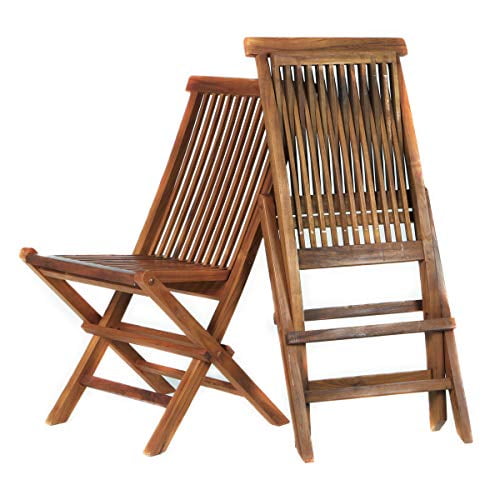 All Things Cedar TF22-2-B 2-Piece Teak Folding Chair Set with Cushions, Blue