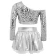 thumbnail image 3 of iiniim Girls Sparkly Latin Hip Hop Jazz Dance Outfit Long Sleeve Sequin Crop Top with Metallic Tutu Skirt Silver 12, 3 of 7