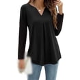 thumbnail image 2 of Cuello en V, tops plisados, camisas largas lisas, manga larga, 2 of 5