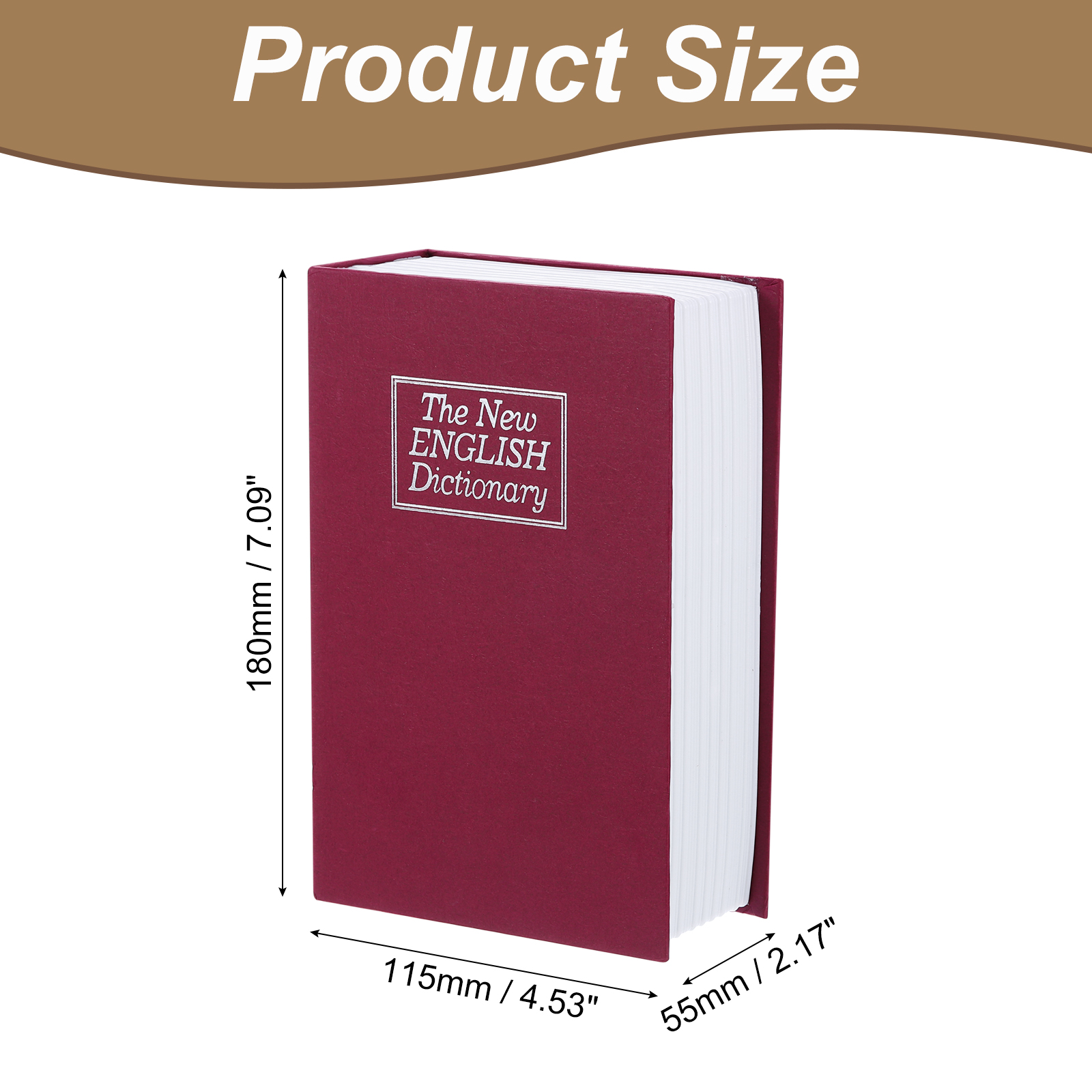 Uxcell Iron Plastic Paper Diversion Book Safe Hidden Storage Box with Key Lock Red 7.09" x 4.53" x 2.17"
