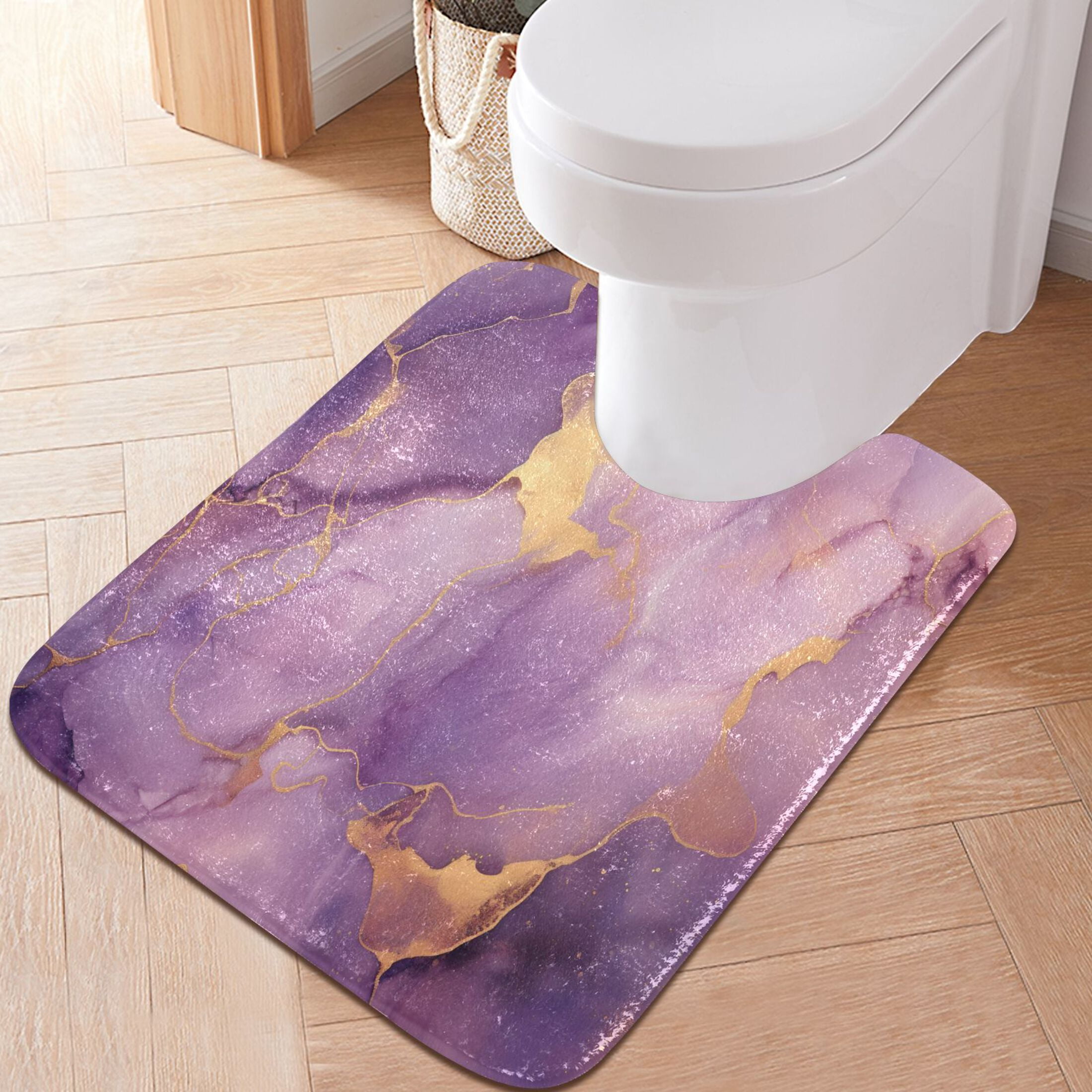 Toilet Rug Set Non-Slip Bathroom Rugs Soft Plush Machine Washable Contour Bath Mat Purple Lilac Marble 24x20/24x16