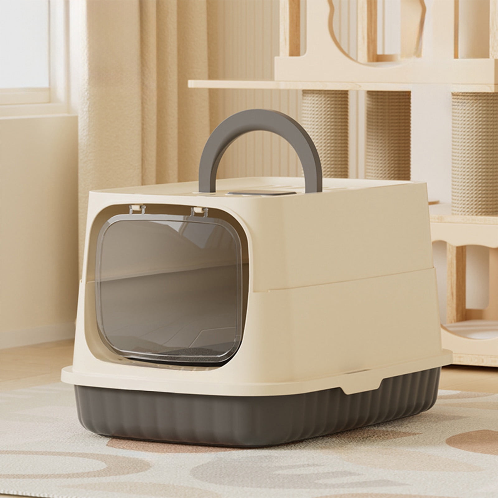 Yhmxh Cat Litter Box with Front Door Flap, Fully Enclosed Litter Box with Handle, Kitty Litter Boxes with Litter Shovel, Splashly-proof Covered Kitty Litter Box, Non-Sticky, Easy Cleaning