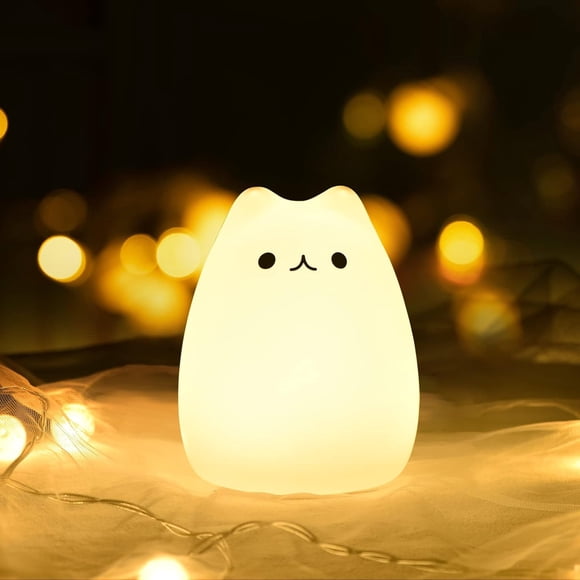 GoLine Lampe Chat Veilleuse pour Enfants Cadeaux pour Filles de 3 4 5 Ans Adolescentes, Lampe de Chambre Bébé Kawaii Kitty, Charge de Pile AAA (Non Incluse)