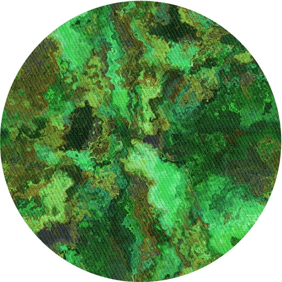 Ahgly Company Machine Washable Indoor Round Transitional Dark Forest Green Area Rugs, 3' Round