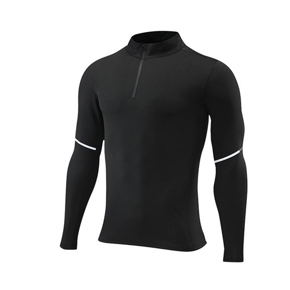 USNSM Men's Half Zip Sports Top Long Sleeve Running Shirt Casual Breathable Quick Dry Training T Shirts for Gym Workout Cycling Black L