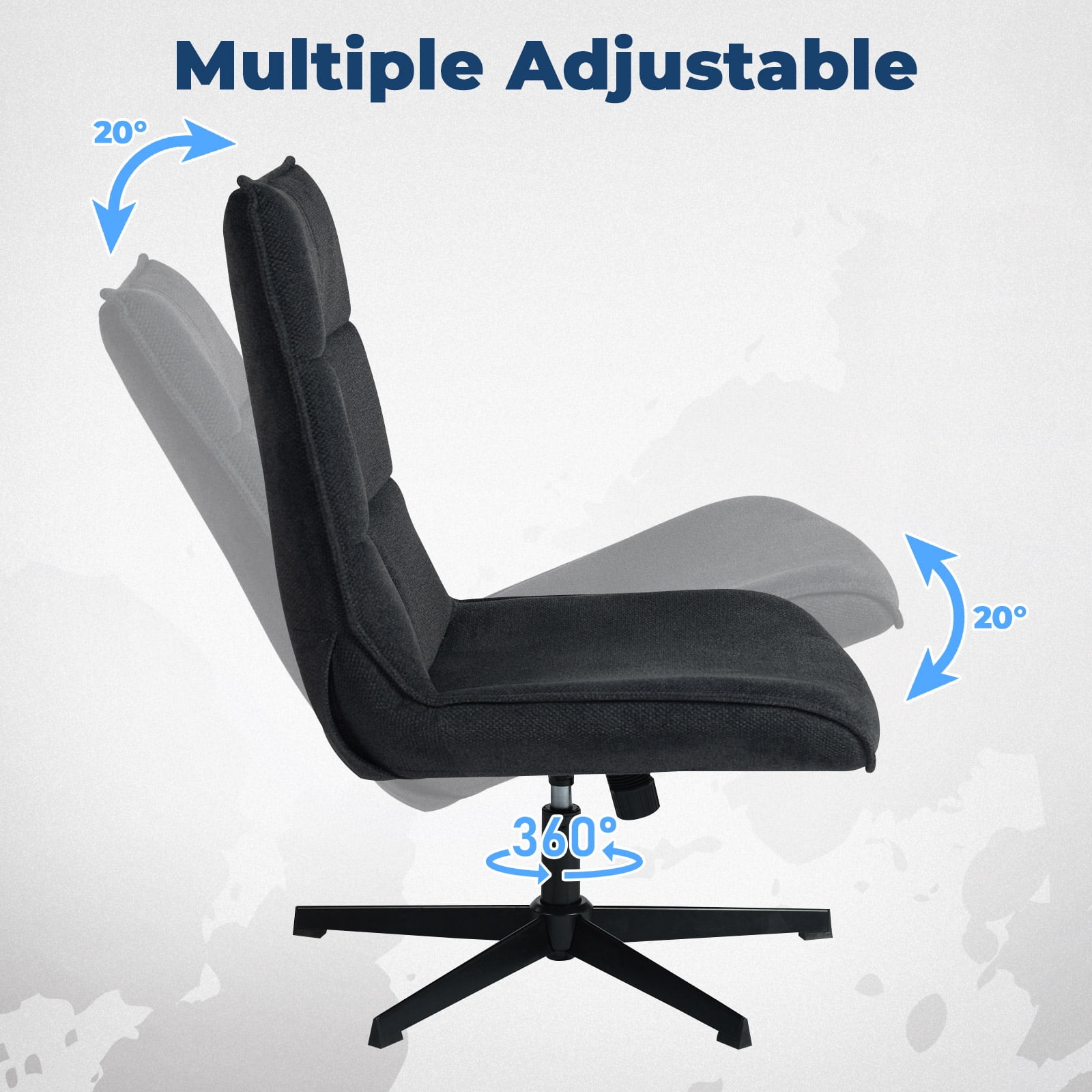 Homy Casa Criss Cross Office Chair: Cross-Legged Design with Adjustable Height, Swivel Function, Armless, and Padded Fabric for Modern Home Office Spaces, Grey