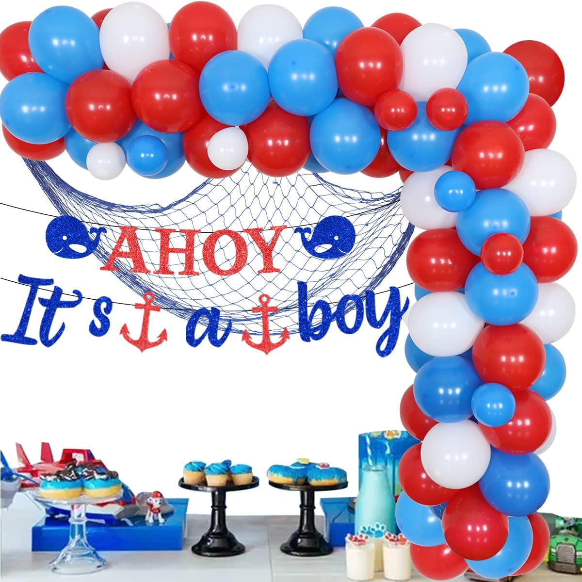  Nautical Anchor Party Balloon Arch Garland Kit,139PCS Navy Blue  Dusty Blue Balloons for Baby Shower Ahoy It's A Boy Sailor Navigation Under  The Sea Ocean Birthday Party Decoration Supplies : Toys