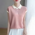 thumbnail image 3 of SPZTSX Knitted Polo Shirts for Women Color Block Short Sleeve Collared Slim Fit Casual Tops for Summer, 3 of 5