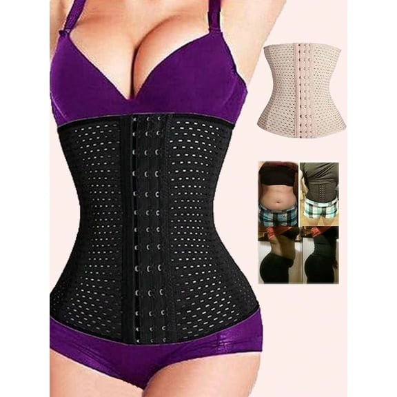 Black Breathable Mesh Waist Trainer Corset With Adjustable Hooks For Shaping And Support