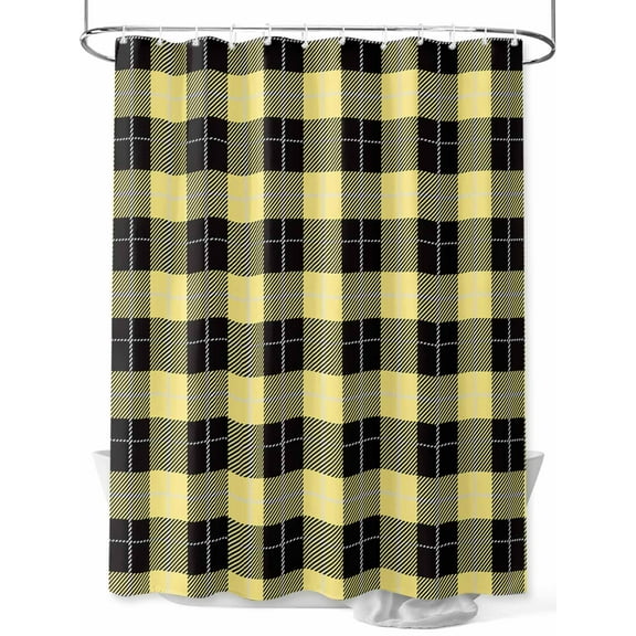 Shower Curtain Yellow Check Plaid Bathroom Curtains with Hooks, Waterproof Fabric Geometric Pattern Bath Shower Curtains Set for Bathroom Bathtubs Decor 36x72 Inch