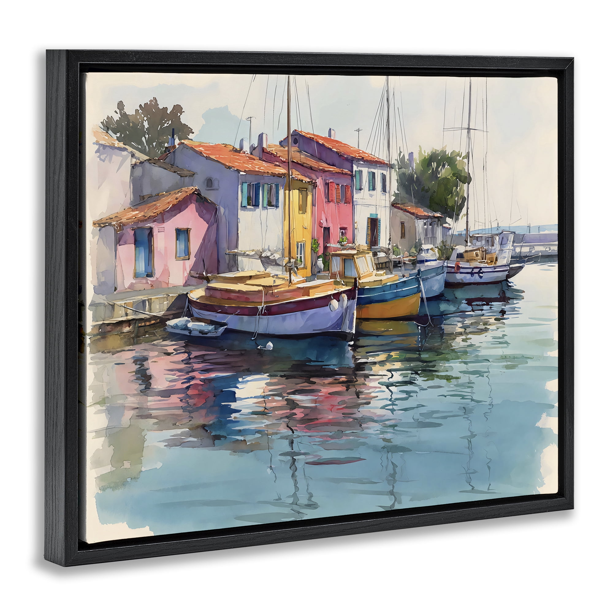 Stupell Industries Colorful Docks Harbor Black Framed Floater Canvas Wall Art, design by Franklyn Gregory