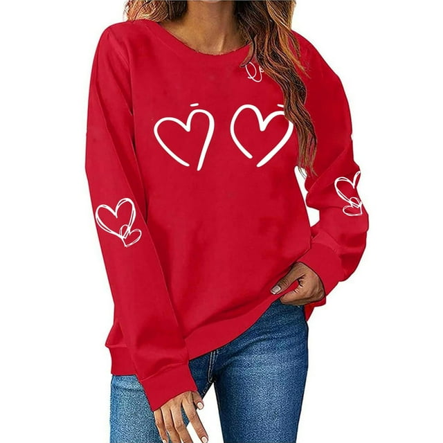 Xuyuer Valentine's Sweatshirt for Women Cute Love Heart Shirts Casual Long Sleeve Valentine Tshirt Clothes Tops