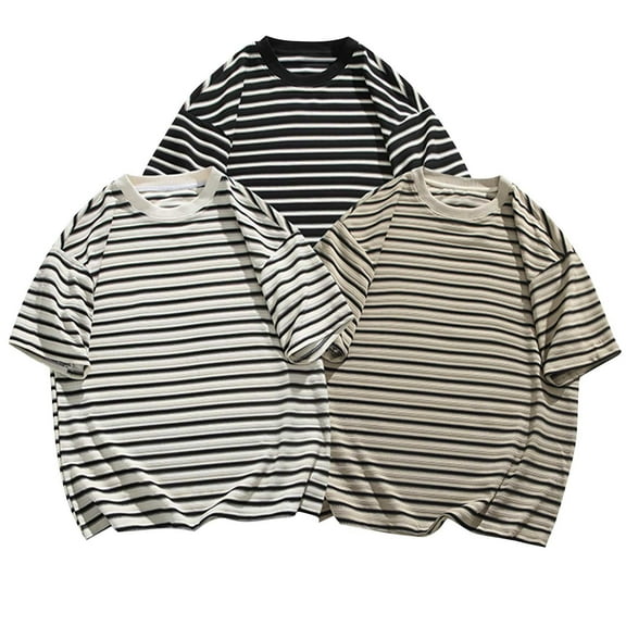 FNFYFH Mens Big and Tall Striped T-Shirt Short Sleeve Crewneck Tee Top Y2K Baggy T Shirts