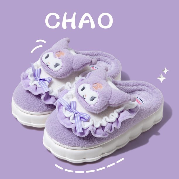 Sanrio Hello Kitty casa zapatilla peluda dibujos animados Kuromi Cinnamoroll Yk2 mujeres invierno zapatillas antideslizantes de felpa chica lindos zapatos planos