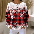 thumbnail image 2 of Women's Autumn Winter Snowflake Print Top Waffle Henry Shirt for Winter Themed Comfortable and Casual Shirts with Loose Knit,Red,S, 2 of 7