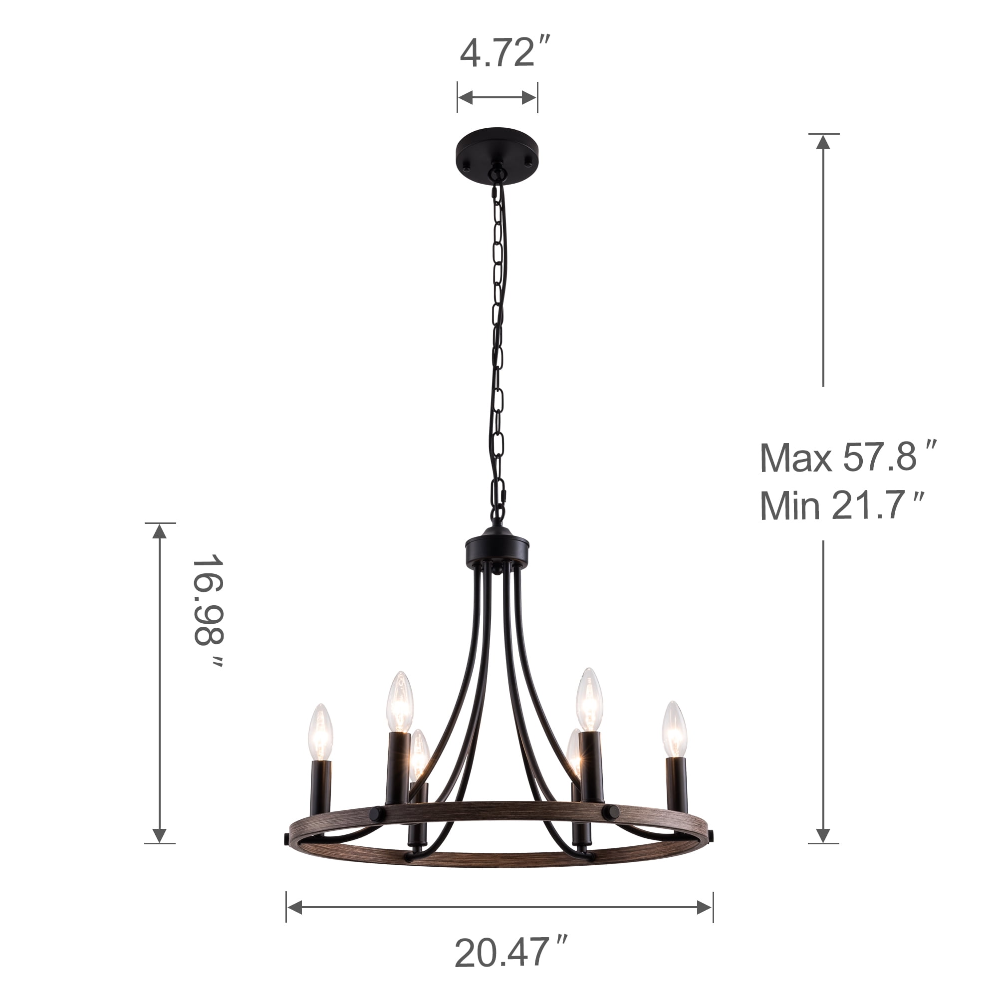 US HOME GOODS 6-Light Black Wheel Chandelier, Farmhouse Flush Mount Ceiling Light Fixture for Living&Dining Room Foyer Entryway, Metal Vintage Candle Pendant Lighting for Bedroom Hallway Kitchen