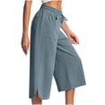 thumbnail image 1 of ameIAEA Womens Wide Leg Capri Pants Elastic Waist Drawstring Cropped Trousers with Pockets, 1 of 7