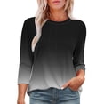 thumbnail image 2 of UAMVSH 3/4 Sleeve Tops for Women Trendy Gradient Crew Neck Pleated T-Shirts Casual Vacation Graphic Tunic Tops Fall Clothes (XX-Large,Black), 2 of 5