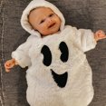 thumbnail image 3 of Infant Baby Girl Boy Halloween Costumes Ghost Long Sleeve Hoodie Jumpsuit Pumpkin Face Hooded Romper Bodysuit Fall Winter Outfits, 3 of 8