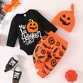 thumbnail image 4 of Bobifish Baby Girls Outfit Set Autumn Halloween Element Print Long Sleeve Romper Bodysuit With Long Pants And Hat Cute 3 Piece Kids Outfit Sets, 4 of 9