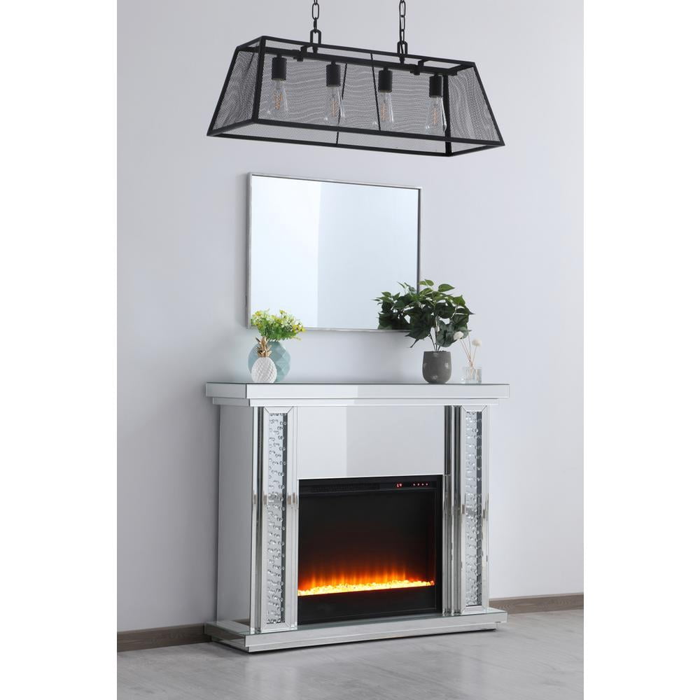 47.5 in. Crystal mirrored mantle with crystal insert fireplace