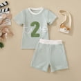 thumbnail image 2 of Toddler Baby Boy Birthday Outfit Letter Embroidery Waffle T-Shirt Top Shorts Set Kids Boys Cute Clothes, 2 of 6