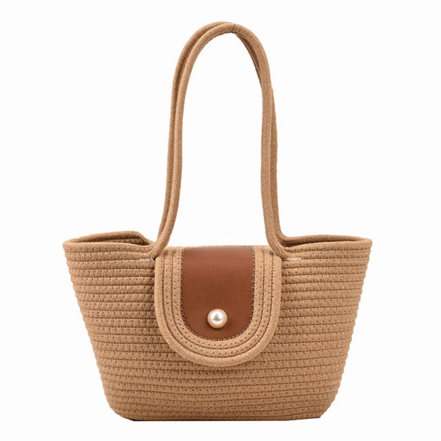 Bolsas de hombro tejidos con cuerda de algodón informales Bolsas de mano de gran capacidad para el trabajo (caqui)