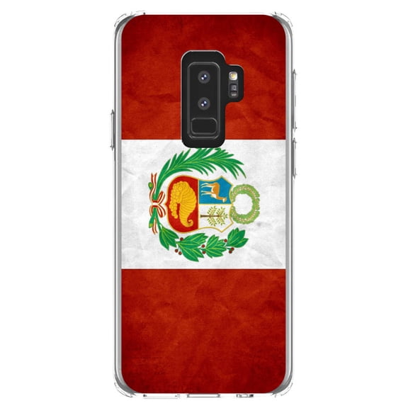 DistinctInk Clear Shockproof Hybrid Case for Samsung Galaxy S9  PLUS (6.2" Screen) - TPU Bumper, Acrylic Back, Tempered Glass Screen Protector - Peru Old Flag - Peru