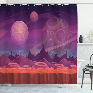 Ambesonne Fantasy Shower Curtain, Alien Dreamy Landscape, 69"Wx84"L, Purple Vermilion