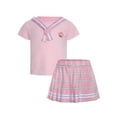 thumbnail image 3 of Haitryli Kids Girls Japanese Sailor Anime JK School Uniform Outfit Short Sleeve T Shirt with Plaid Skirt Set Pink 5-6, 3 of 7